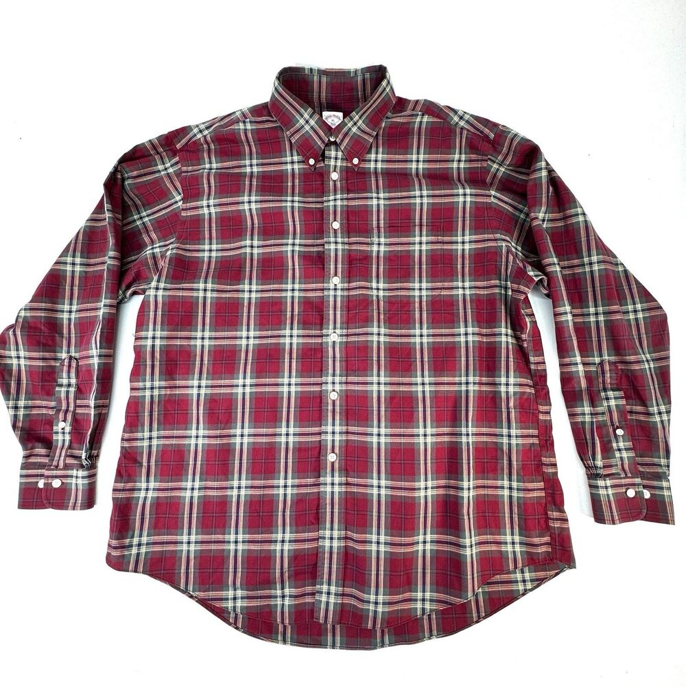 Brooks Brothers Button Down Shirt Men 16r XL Red Check 100% Cotton Made in USA